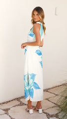 Maisy Shoulder Tie Midi Dress - Blue Teal