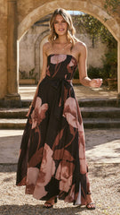 Carson Maxi Dress - Black/Wine Floral