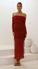 Isadora Off Shoulder Maxi Dress - Wine