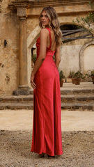 Iris Asymmetrical Maxi Dress - Red