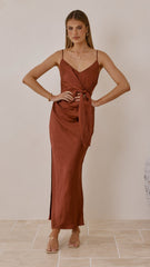 Yasmeen Tie Front Maxi Dress - Rust