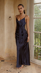 Yasmeen Tie Front Maxi Dress - Navy