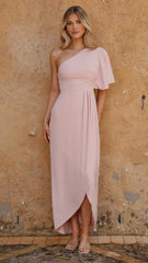 Emma One Sleeve Maxi Dress - Dusty Pink