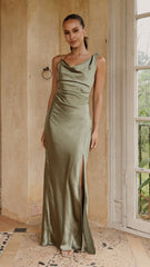 Iris Asymmetrical Maxi Dress - Olive