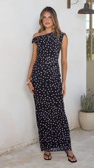 Lilani Maxi Dress - Black/White Polka Dot
