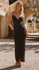 Charlotte Draped Maxi Dress -Black