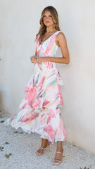 Reina Tiered Maxi Dress - Pink Floral