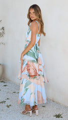 Reina Tiered Maxi Dress - Blue Floral
