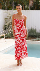 Margie Midi Dress - Red Floral