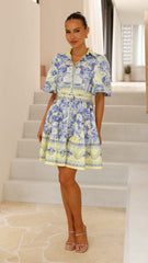 Kalliope Mini Dress - Blue/Yellow