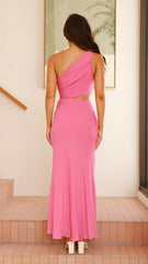 Bloom One Shoulder Cut Out Maxi Dress - Hot Pink