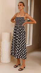 Roma Midi Dress - Black/ White Polka Dot