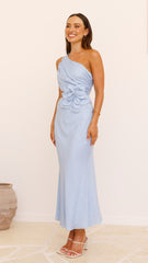 Bloom One Shoulder Cut Out Maxi Dress - Blue