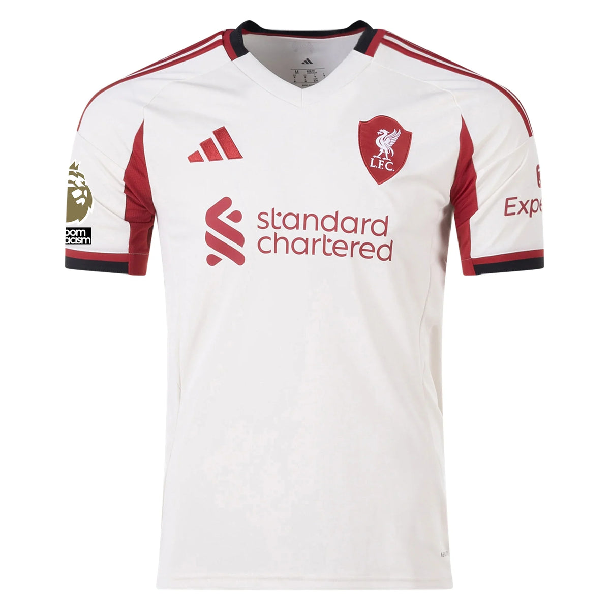 adidas Men's Liverpool Away Jersey w/ EPL Champions + No Room For Racism Patches 25/26 (Wonder White)
