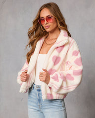 Love All Over Sherpa Heart Print Jacket