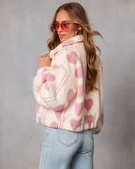 Love All Over Sherpa Heart Print Jacket
