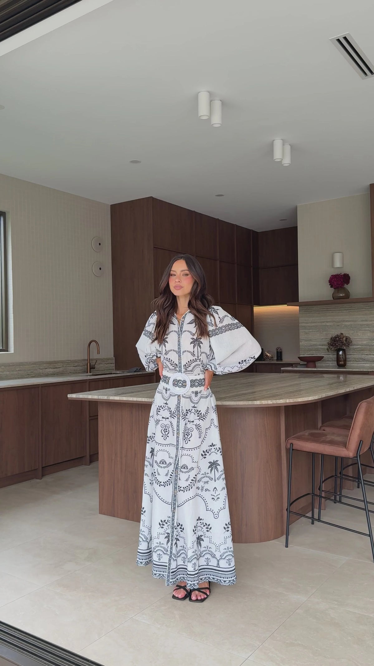 Xander Long Sleeve Maxi Dress - Black/White