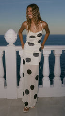 Davita Maxi Dress - Beige/Black Polka