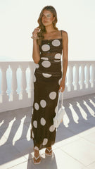 Blaine Maxi Dress - Chocolate/Beige Polka