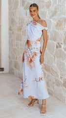 Wanita Off The Shoulder - Blue Floral