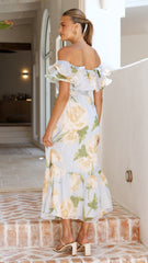 Chase Off Shoulder Maxi Dress - Blue/Peach Floral