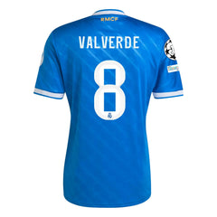 adidas Valverde Men's Real Madrid Third Jersey 25/26 w/ Champions League Patches (Blue/White)