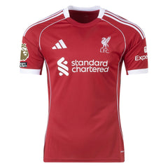 adidas Gravenberch Men's Liverpool Home Jersey 25/26 w/ NRFR + EPL Champions Patch (Strawberry Red)