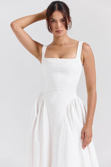 Dorothy-White Cotton Midi Sundress