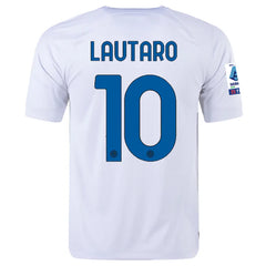 Nike Inter Milan Lautaro Martinez Away Jersey w/ Series A + Copa Italia Patches 23/24 (White/Lyon Blue)