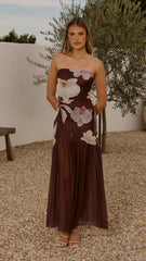 Elle Maxi Dress - Brown Floral