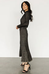 Jamelia Pleated Sweater Dress | Black + Gold