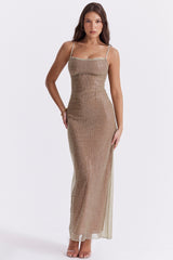 Alondra-Cafe Au Lait Beaded Maxi Dress - Limited Edition