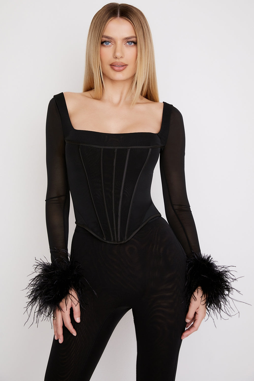 Stella-Black Mesh Trimmed Corset