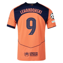 Nike Lewandowski Men's FC Barcelona T90 Third Jersey 25/26 w/ Champions League Patches (Mango/Navy)