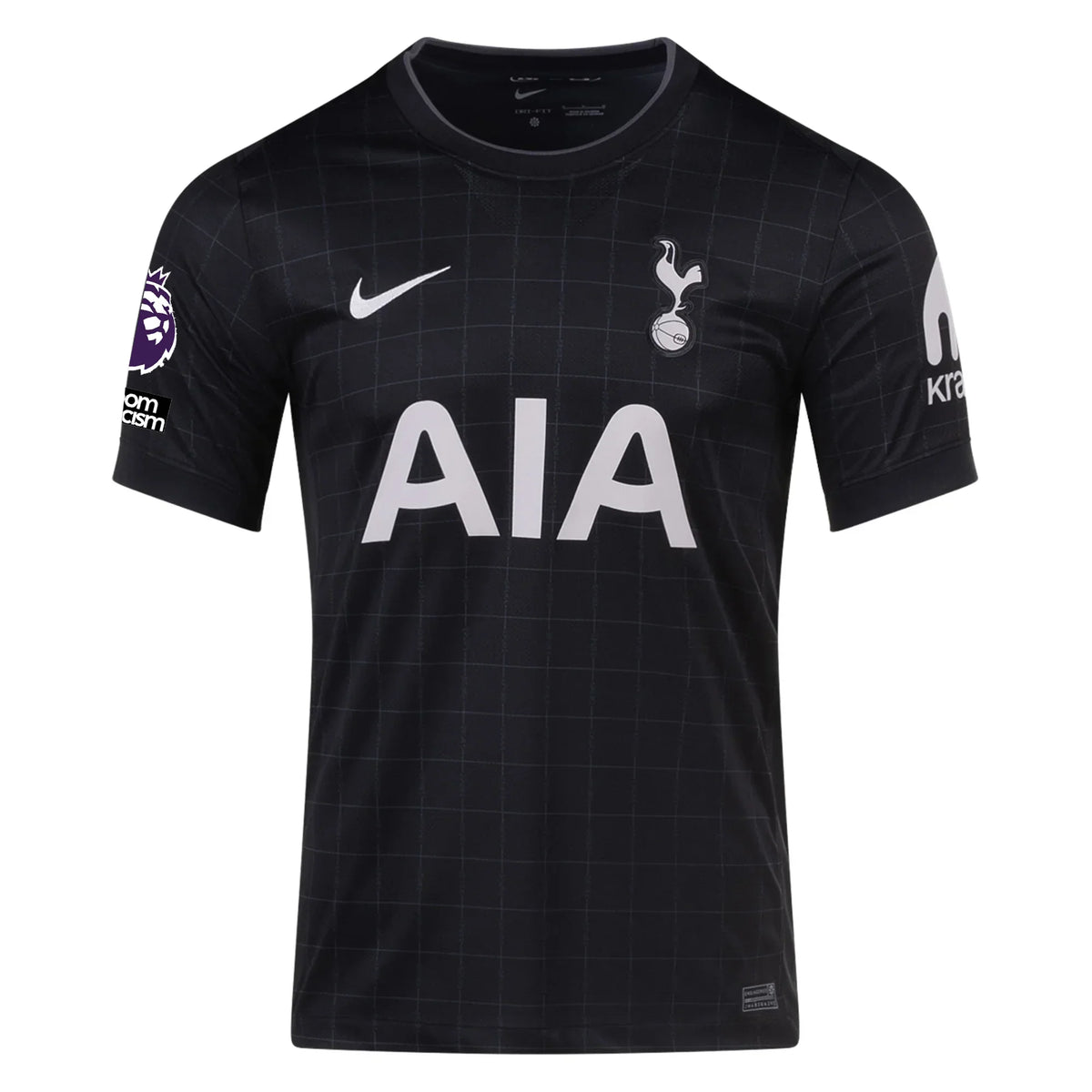 Nike Men's Tottenham Away Jersey w/ EPL + No Room For Racism Patches 25/26 (Black/Iron)