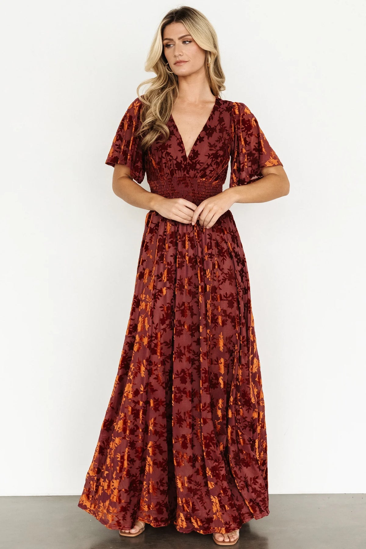 Veronica Velvet Maxi Dress | Rust