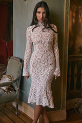 Sophia-Vintage Ivory Lace Fitted Midi Dress