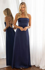 Blaise Navy Satin Maxi Dress