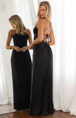Blaise Black Satin Maxi Dress
