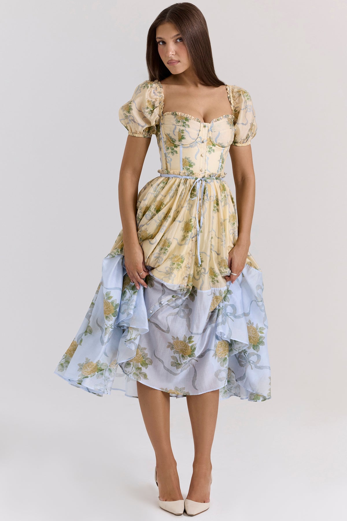 Penelope-Lemon Vintage Rose Chiffon Midi Dress