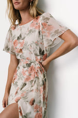 Naomi Short Sleeve Maxi Dress | Ivory + Coral Floral