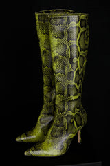 Royale-Green Print Knee High Boots - SALE