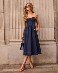 Vionetta Corset Bodice Denim Midi Dress