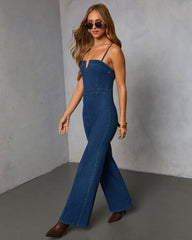 So Mila Denim Flare Jumpsuit