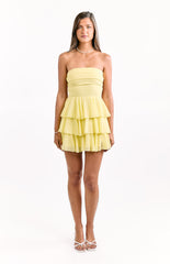 Kimmie Yellow Strapless Ruffle Mini Dress