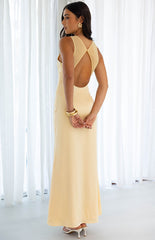 Nicolina Yellow Satin Formal Maxi Dress