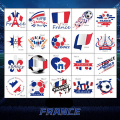 France Football Face Stickers & Temporary Tattoos – 20 Pack