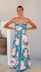 Madra Maxi Dress - Aqua / Pink Zayna
