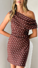 Benni Asymmetric Mini Dress - Chocolate/Nude Spot