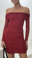 Isadora Off Shoulder Mini Dress - Wine